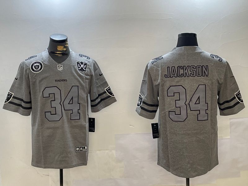 Men 2025 Oakland Raiders #34 Jackson Grey Nike Limited NFL Jersey style 3->miami marlins->MLB Jersey